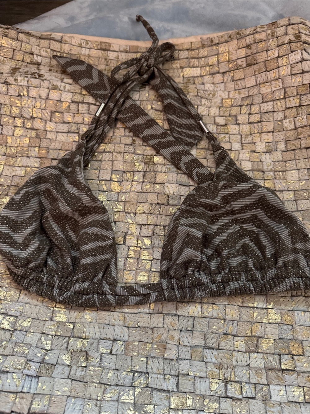 VENUS Brown Zebra-Print Halter Camisole Top